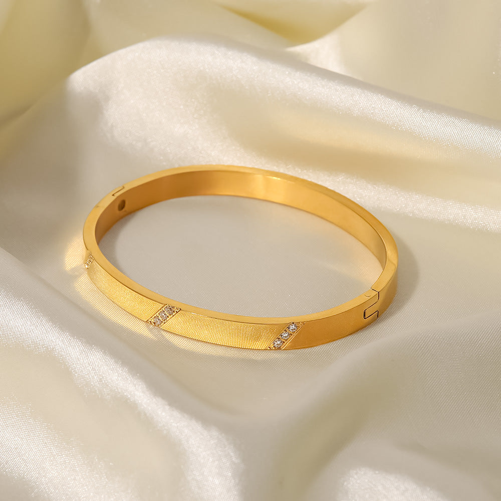 INS Style Geometric Stainless Steel Bracelet with 18K Gold Plating and White Zircon Inlay