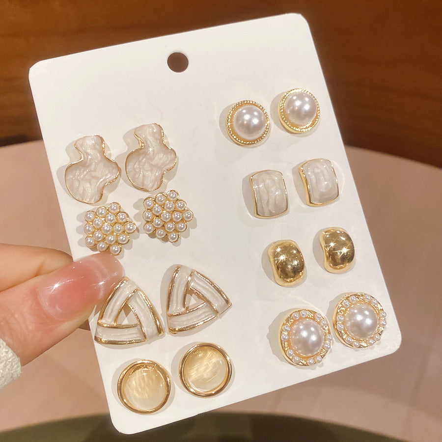Elegantes pendientes de perlas ojo de gato, diseño geométrico minimalista, con acabado bañado en aceite, para mujer