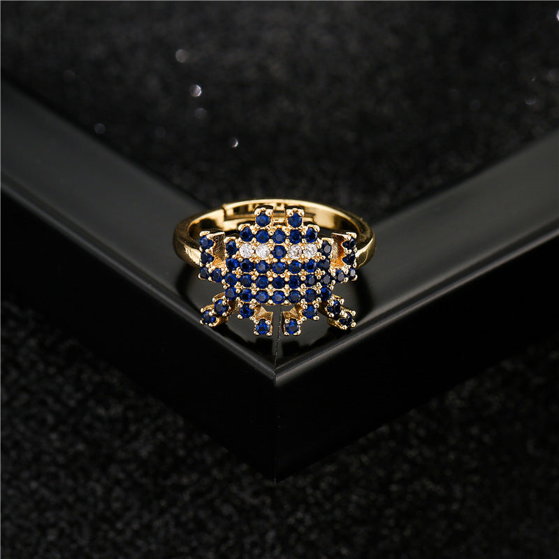 Geometric Micro-pave Cubic Zirconia Gold Plated Brass Alien Ring for Women