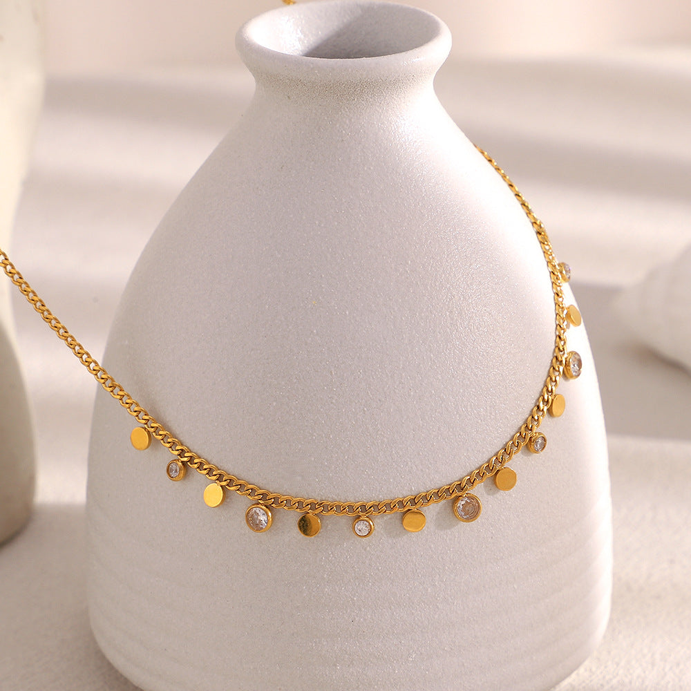 Collana da donna con ciondolo rotondo in zircone placcato oro 18 carati in acciaio inossidabile geometrico minimalista