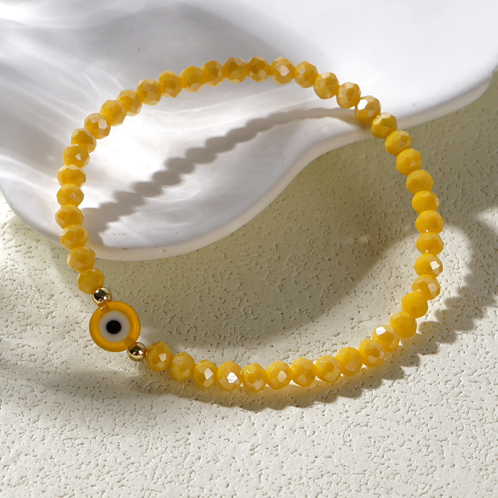 Geometric Evil Eye Crystal Beaded Bracelet for Women