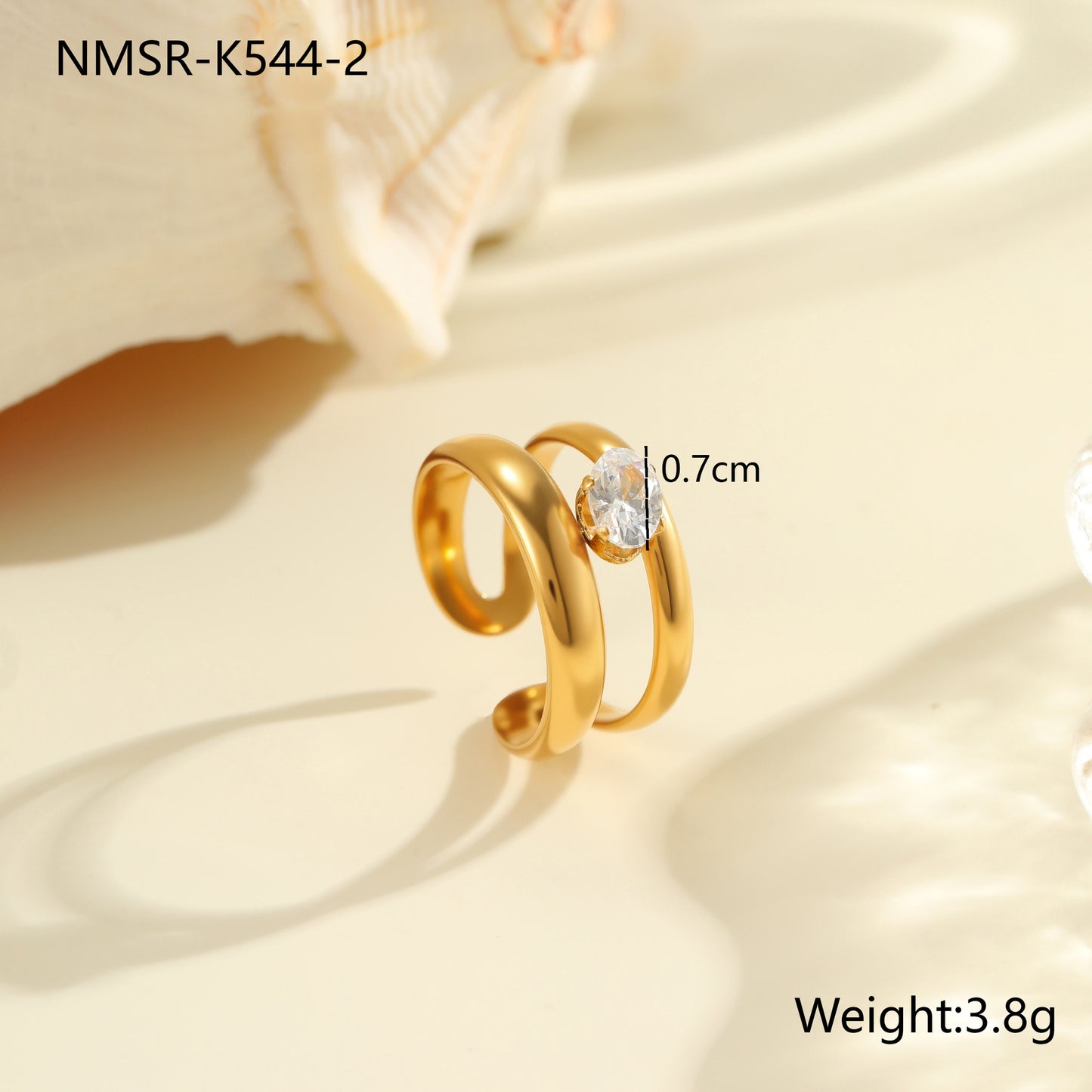 Anello geometrico minimalista da donna in acciaio inossidabile con placcatura in oro 18K e intarsio di zirconi