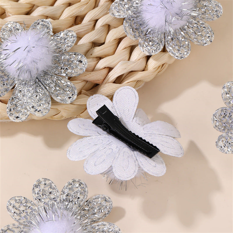 Fermaglio per Capelli da Bambina Minimalista con Design Floreale 3D, Fiocco Arricciato e Bordo in Rete, Fermaglio in Resina Plastica per Ragazze