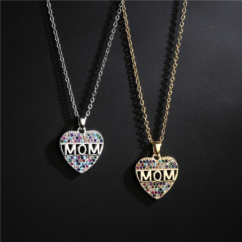 Heart Micro-inlay Brass Pendant Necklace with Cable Chain for Women