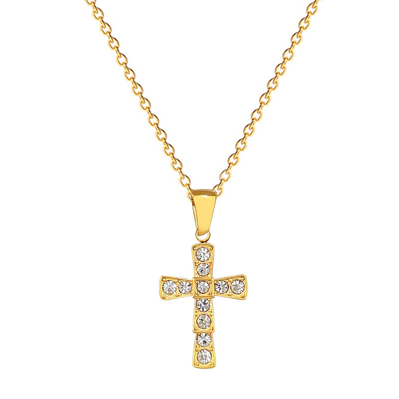 Collana con ciondolo a croce geometrica minimalista in acciaio al titanio placcato oro da donna e uomo