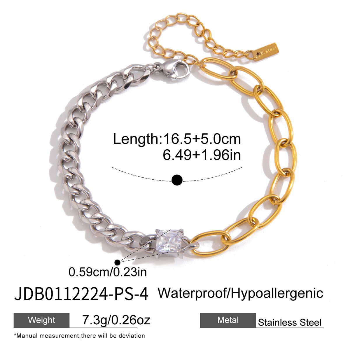 Elegant Geometric Heart Stainless Steel Cubic Zirconia Plated Bracelet for Women