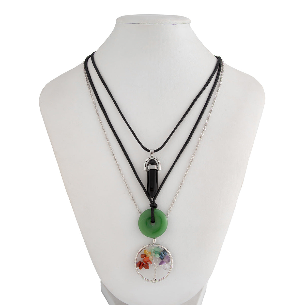 Collana con pendente in cristallo geometrico vintage a forma di albero con cordino in pelle cerata e catena a O in lega per donna