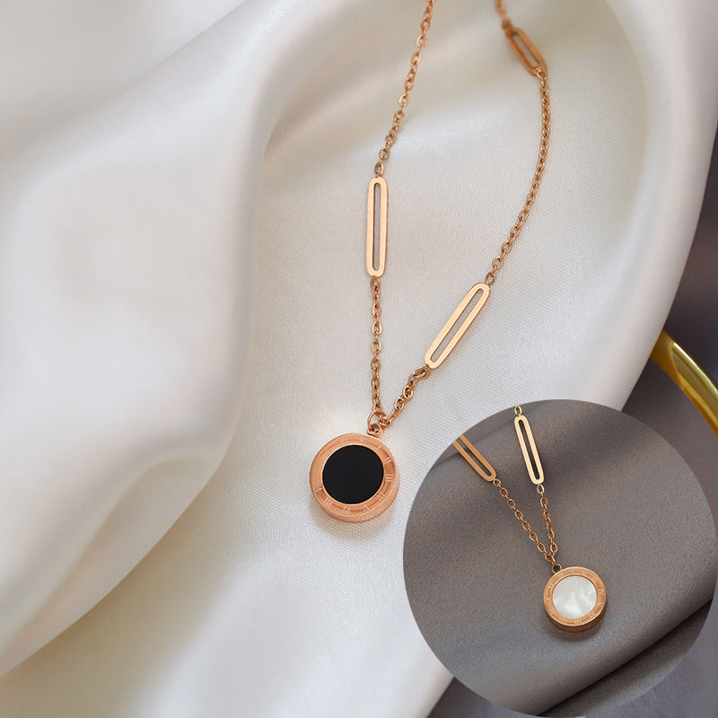 Minimalist Roman Numeral Geometric Pendant Necklace for Women in Titanium Steel with Plated Finish