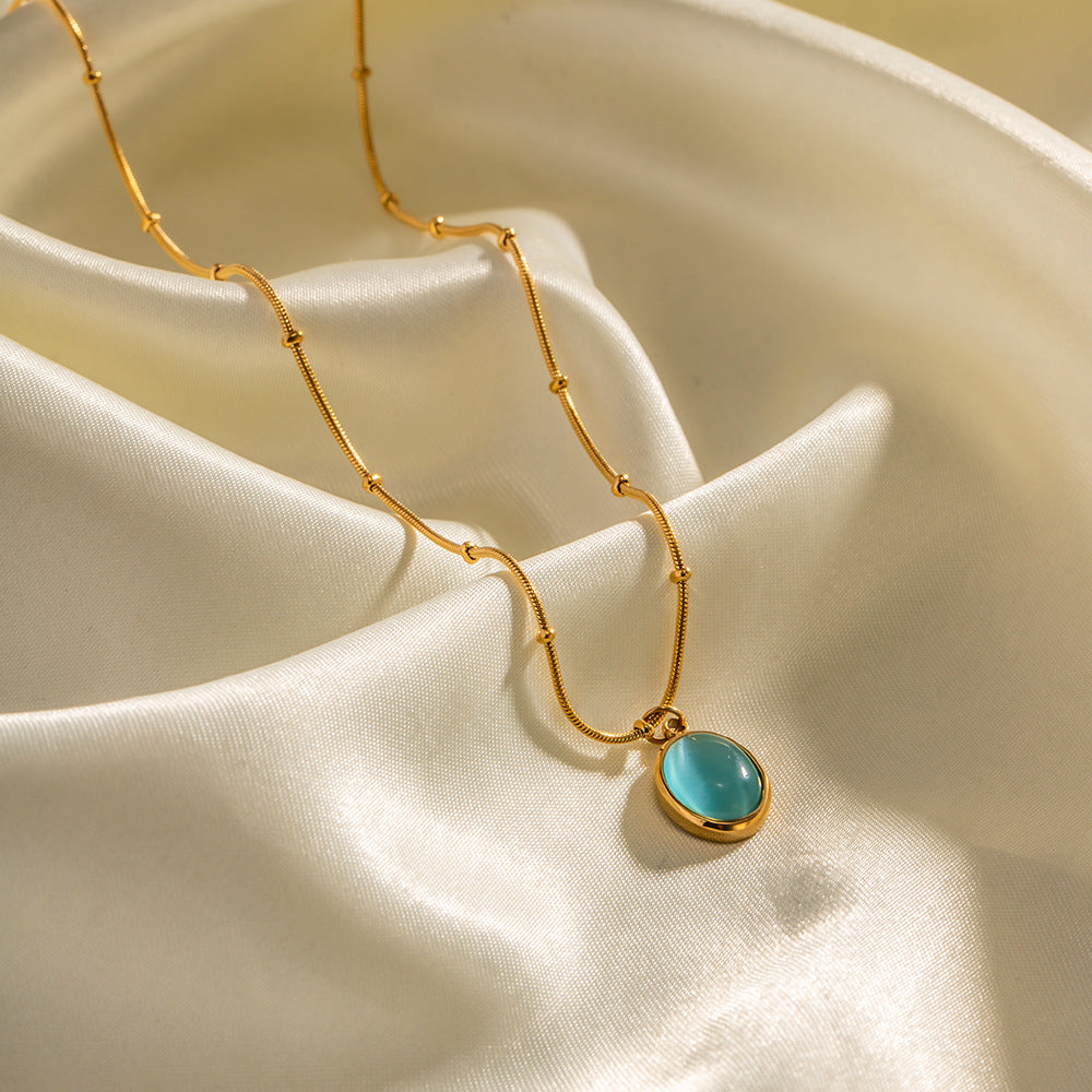 Collar con colgante de ojo de gato geométrico minimalista de acero inoxidable con baño de oro de 18 quilates para mujer