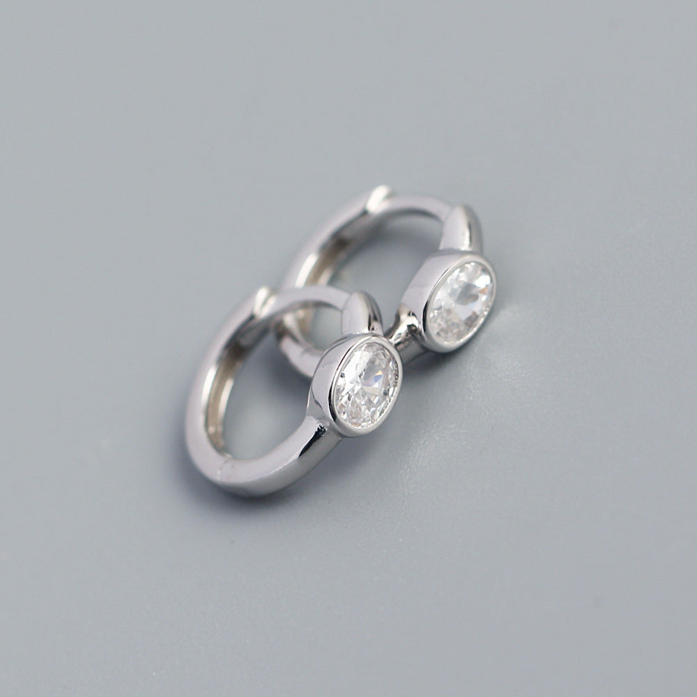 Minimalist 925 Sterling Silver Oval Geometric Cubic Zirconia Inlay Hoop Earrings for Women