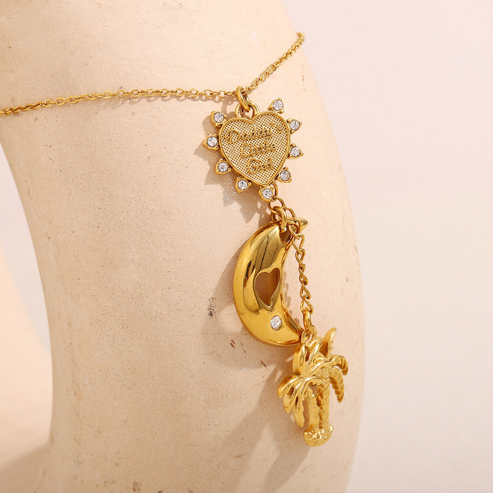 Collana Pendente Albero di Cocco Minimalista in Acciaio Inox Placcato Oro 18K da Donna