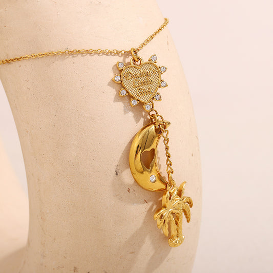 Minimalist Coconut Tree Pendant Necklace in Stainless Steel with 18K Gold Plating for Women