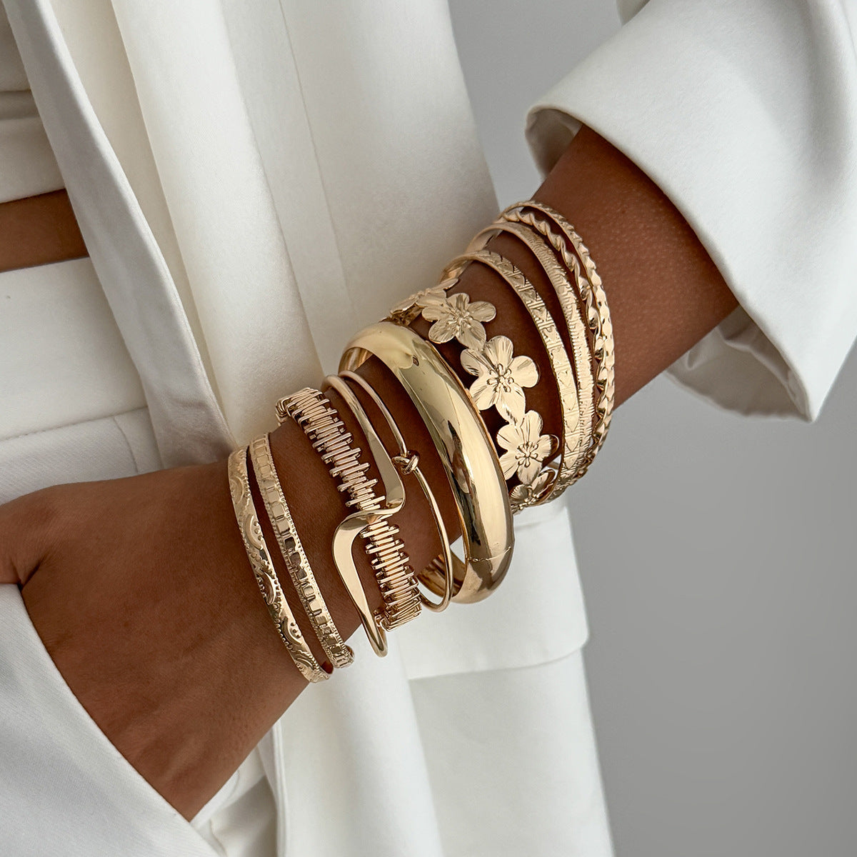 Geometric Twisted Striped Floral Open Cuff Bracelet Plated Iron Women's Fashion Jewelry