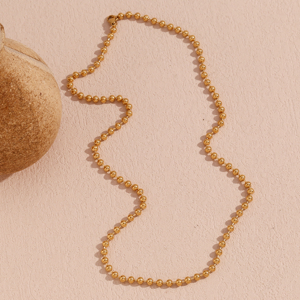 Minimalist Geometric Stainless Steel Plated 18K Gold Necklace for Women with 4mm Beads and Round Pendant