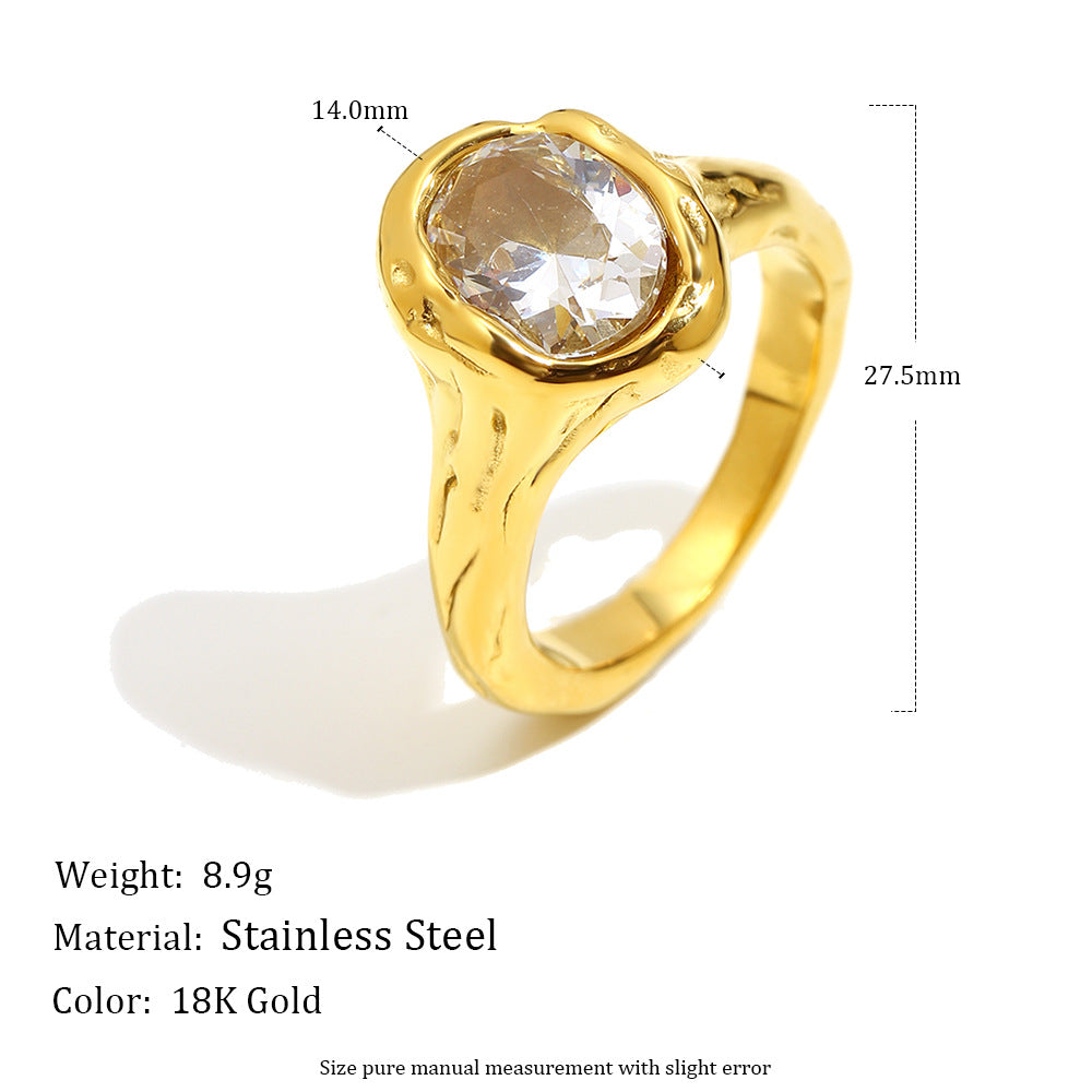 Anello Minimalista Geometrico da Donna in Acciaio Inossidabile con Placcatura in Oro 18K e Zirconia Cubica