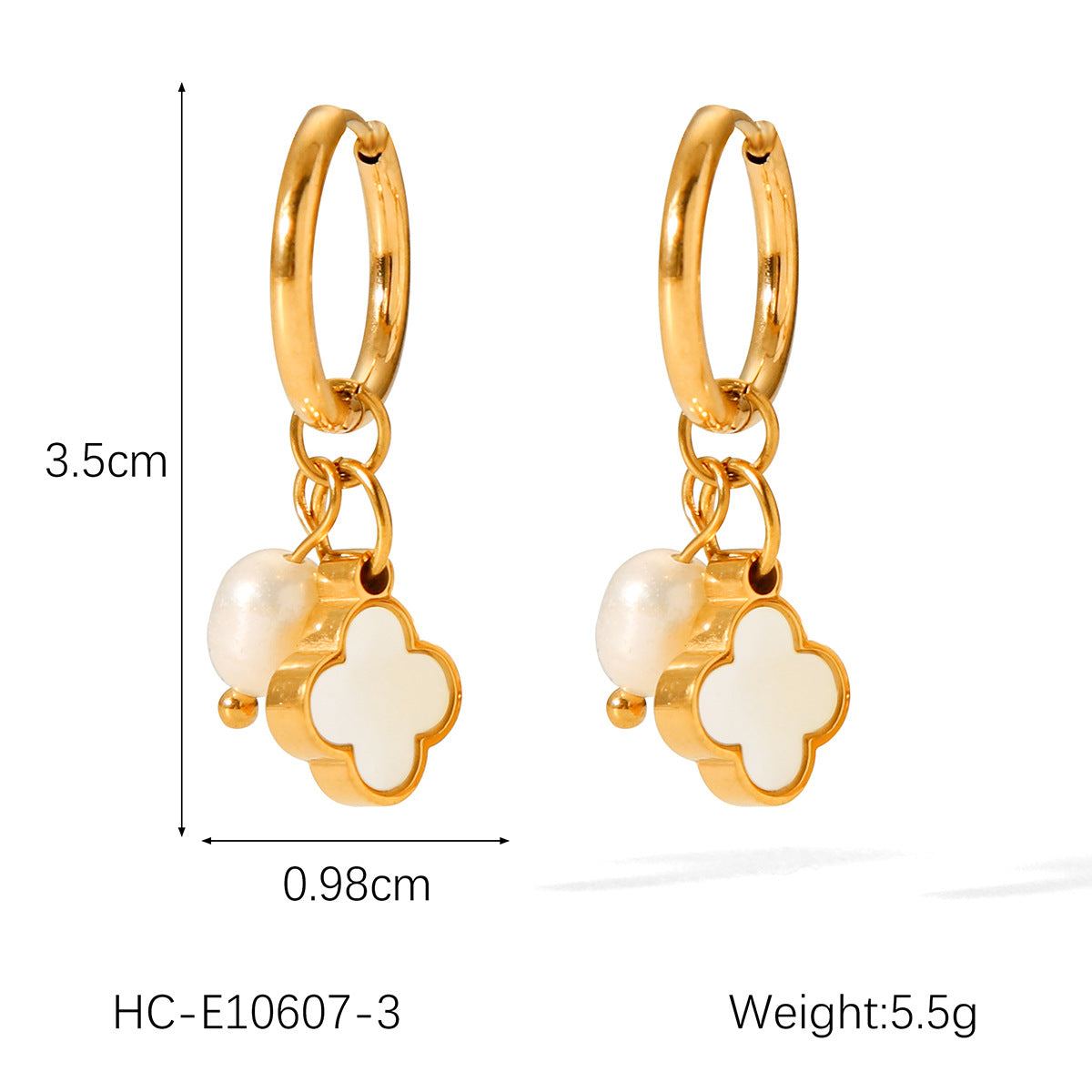 Minimalist Heart Star Pearl and Abalone Inlaid Stainless Steel Earrings for Women with Plated Finish