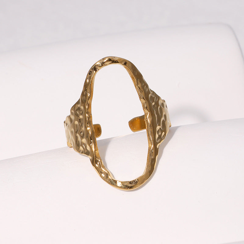 Minimalist Geometric Oval Open-Finger Stainless Steel Ring for Women with Plated Finish