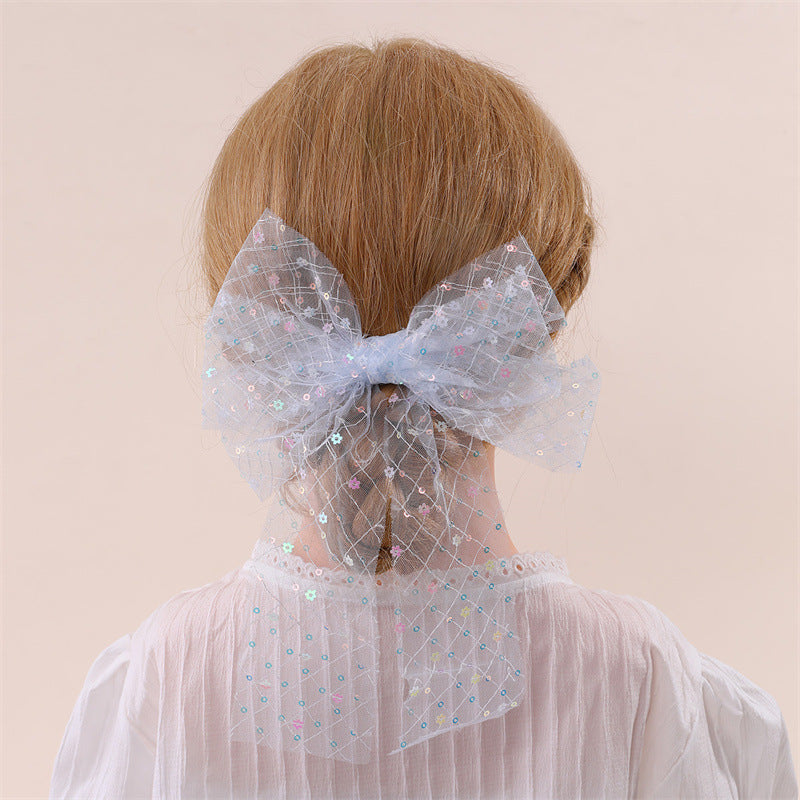 Fermaglio per Capelli a Farfalla Stile Naturale per Bambine con Rete in Tulle e Dettaglio Arricciato, Accessorio per Capelli con Molletta a Scatto