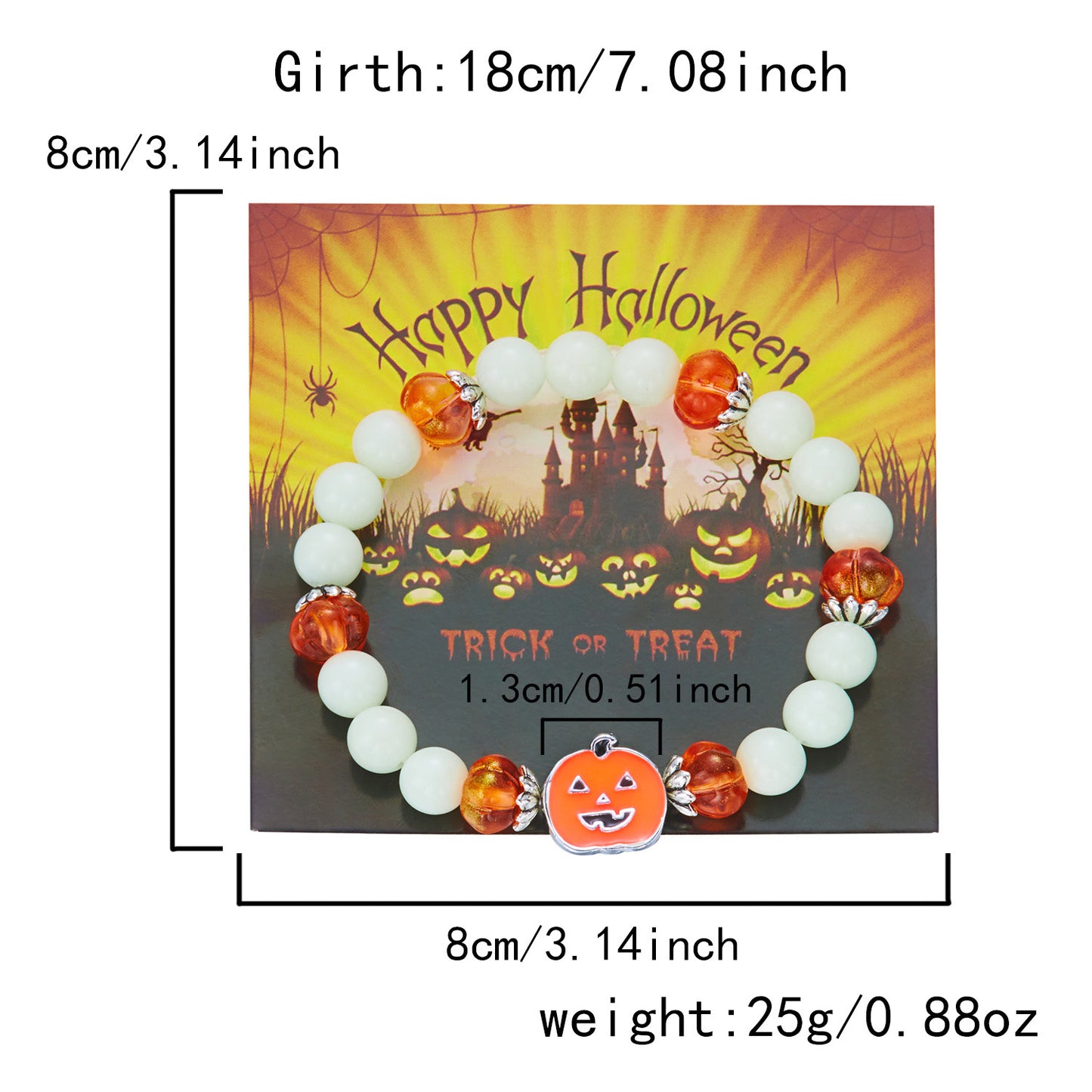 Braccialetto in lega Dark Gothic a tema fantasma con zucca dei cartoni animati, che si illumina al buio, per Halloween, come regalo