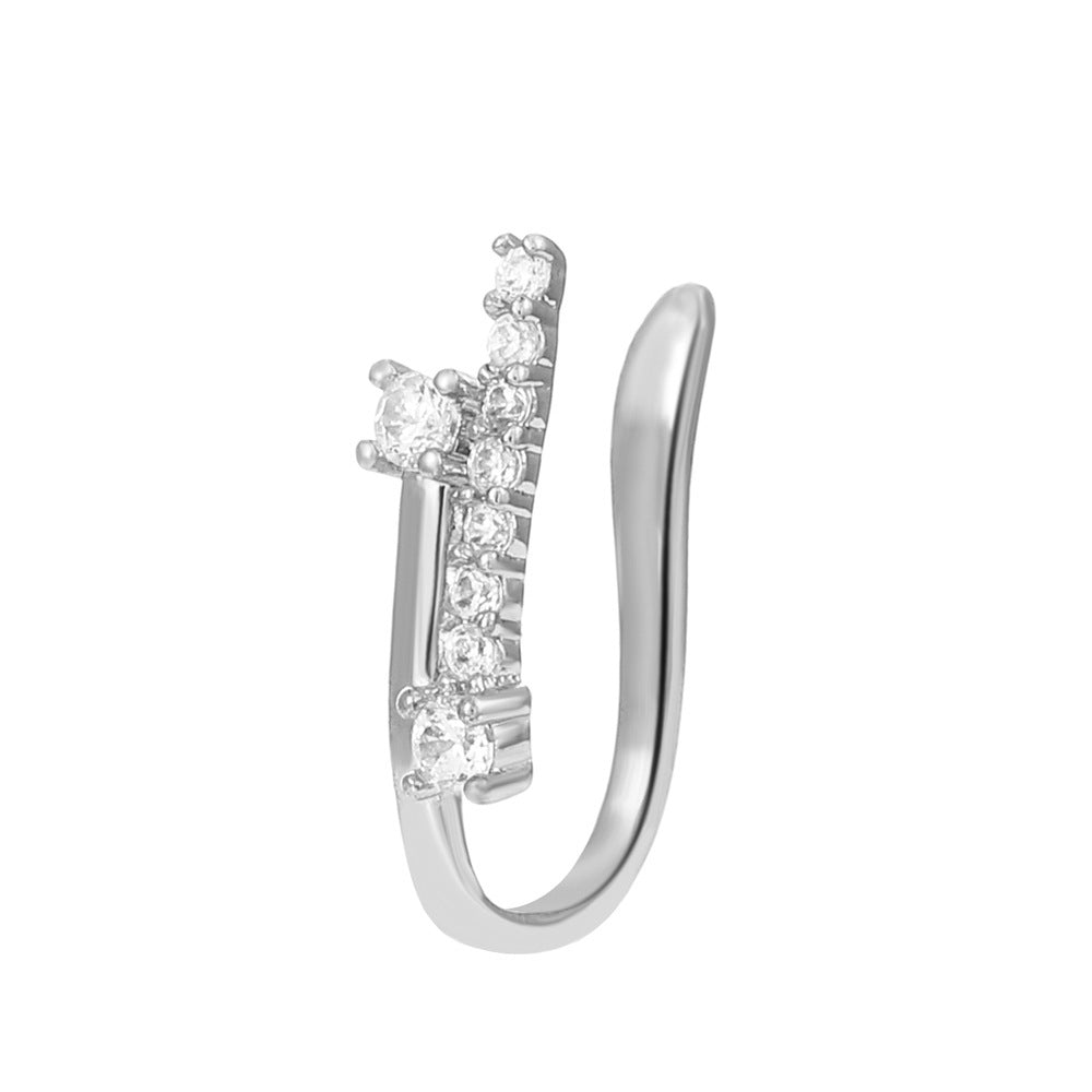 Clip per il naso a forma di U con stella e cuore placcata in rame vintage con zirconia cubica