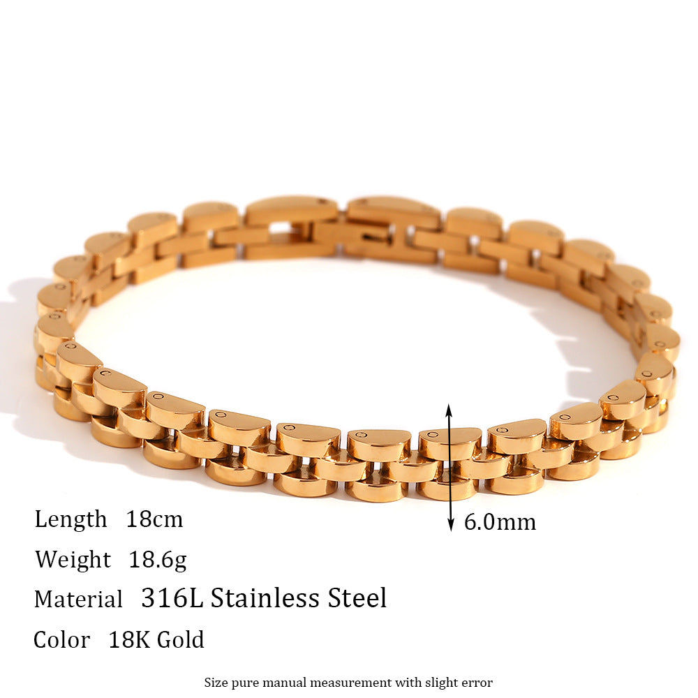 Minimalist Geometric Titanium Steel Bracelet Set with 18K Gold Plated Stainless Steel Chain for Women