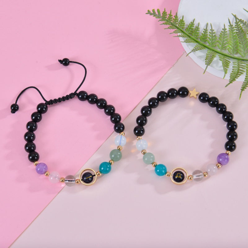 Elegant Geometric Natural Crystal Zodiac Beaded Bracelet Unisex Handmade Jewelry with Card