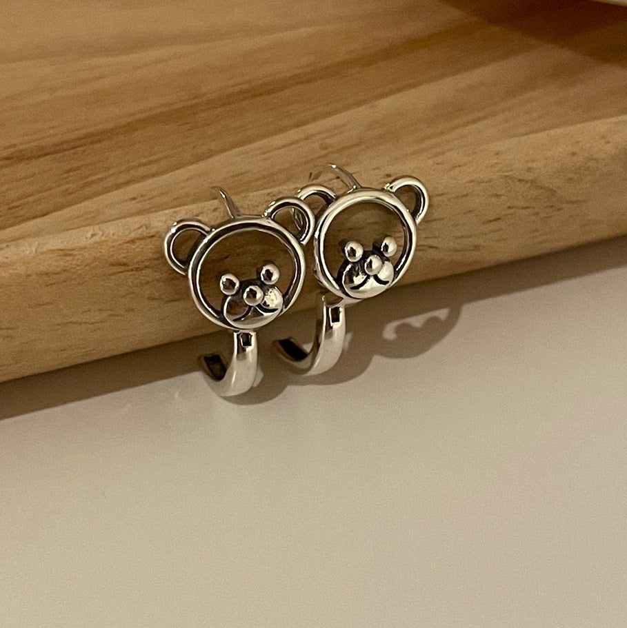 Orecchini a cerchio minimalisti a forma di orso in argento sterling 925 con finitura placcata