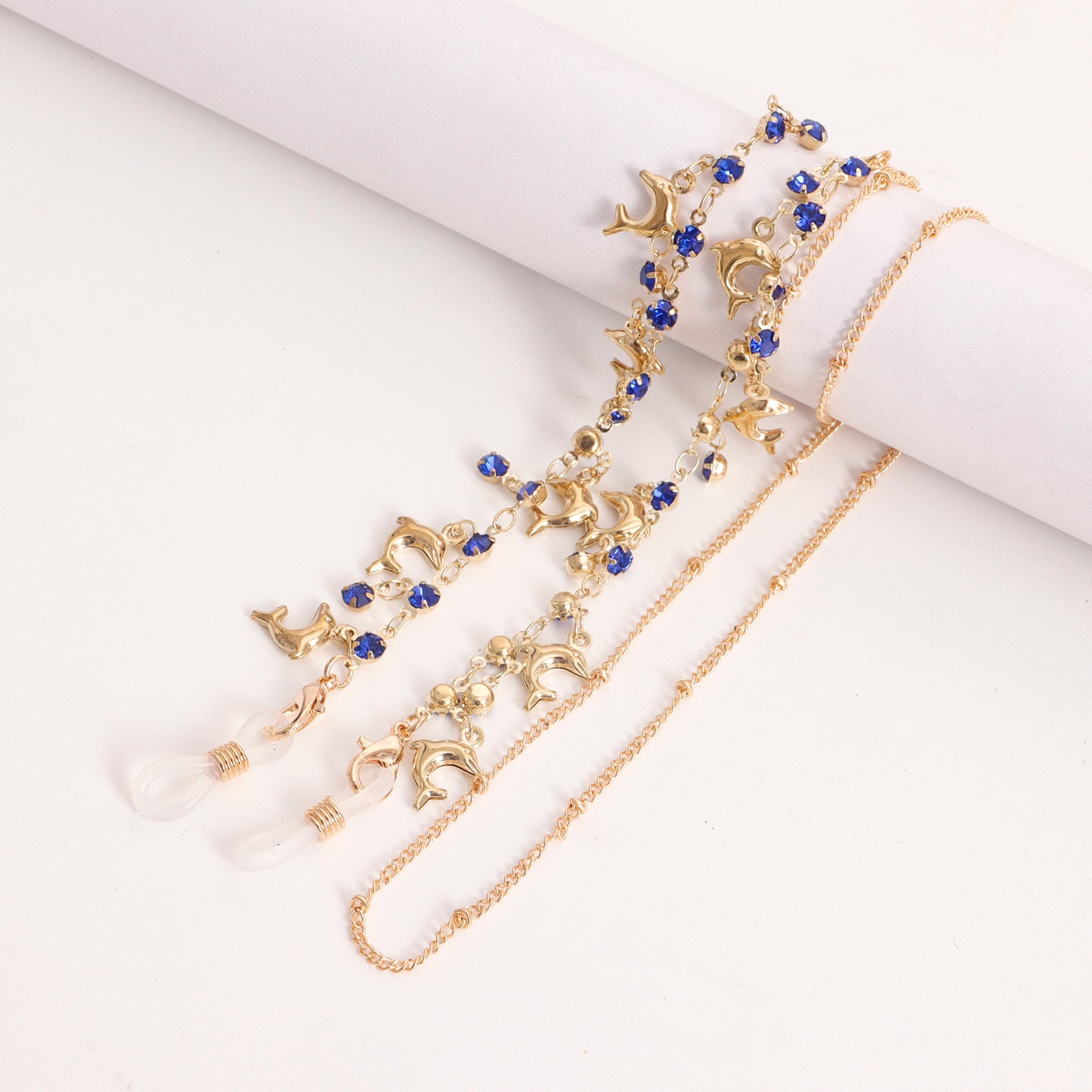Floral Drip Oil Alloy Glasses Chain with Crystal Inlay