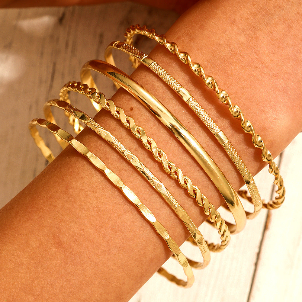 Punk Irregular Geometric Rhombus Round Twisted Rope Chain Plated Iron Bracelet Set for Women