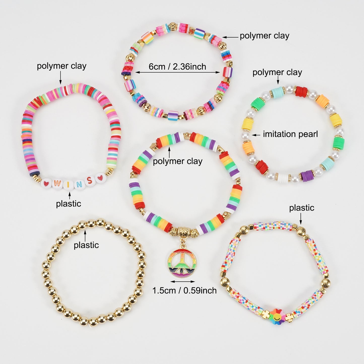 Bohemian Vintage Heart Shape Glass Pendant Multi-layer Bracelet for Women