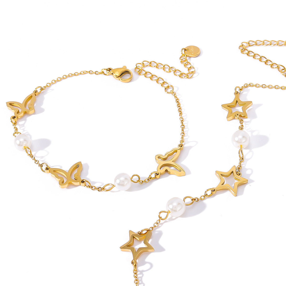 Bracciale da donna bohémien a farfalla stella geometrica in acciaio inossidabile con placcatura sottovuoto 18 carati