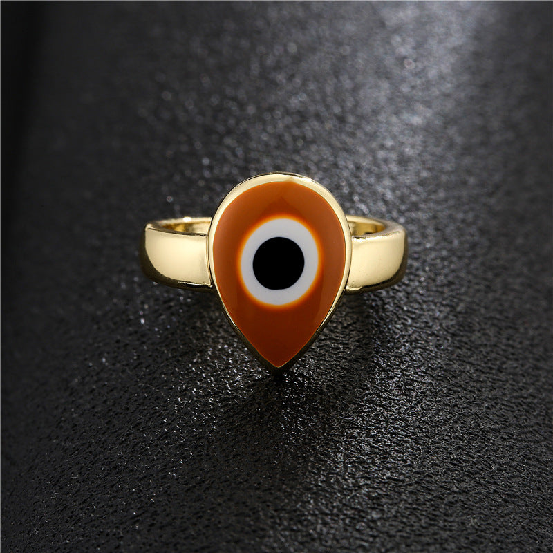 Teardrop Geometric Drip Oil Gold Plated Brass Ring for Women
