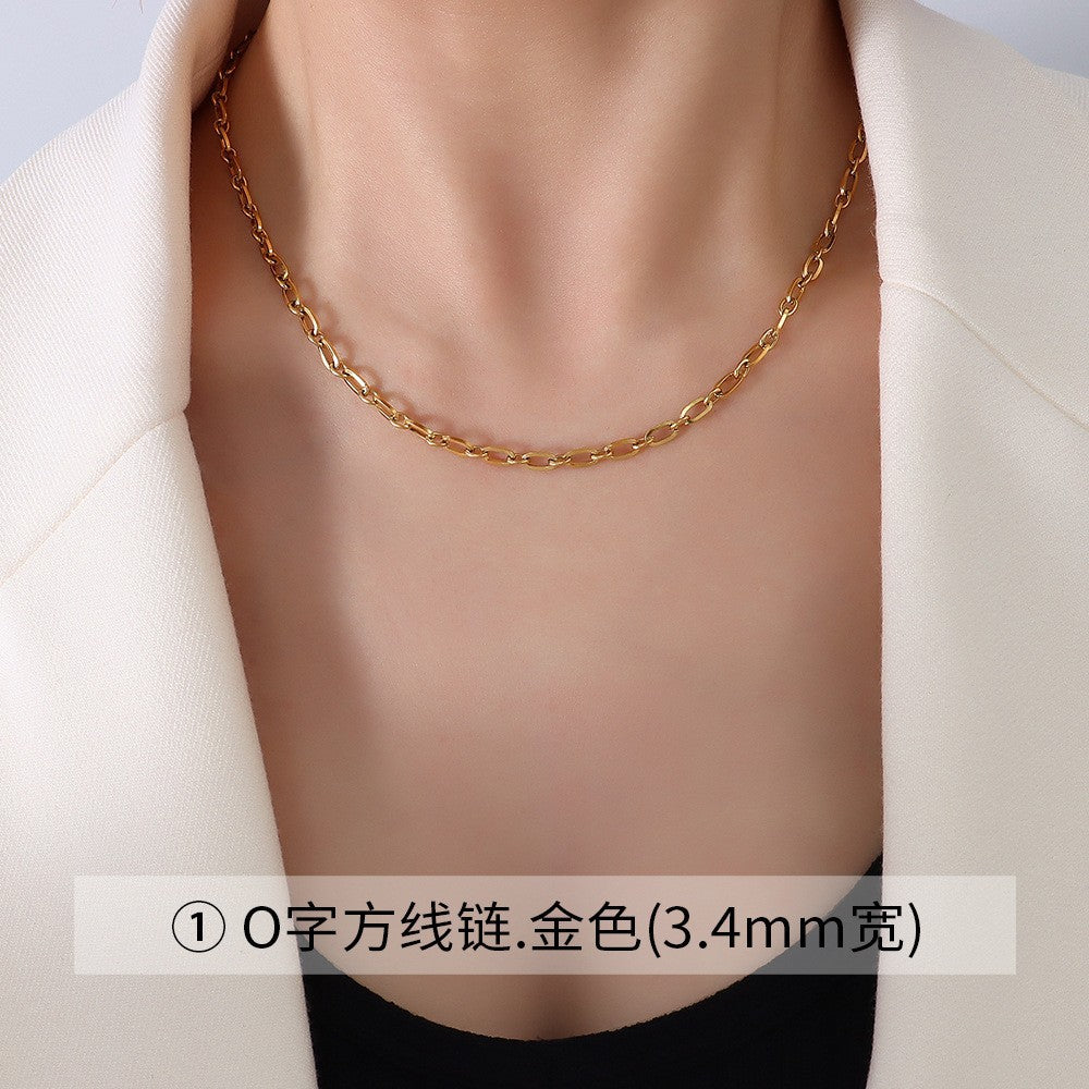 Collana da donna con catena a maglia O-ring placcata in oro 18 carati in acciaio al titanio geometrico minimalista