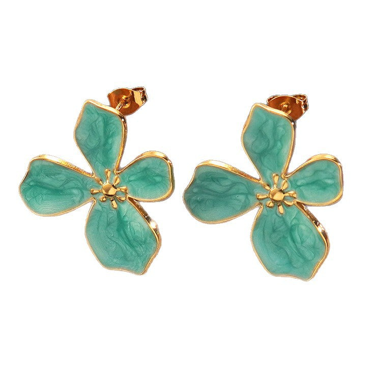 Set collana e orecchini in acciaio inossidabile da donna, con goccia d'olio floreale, dolce e minimalista