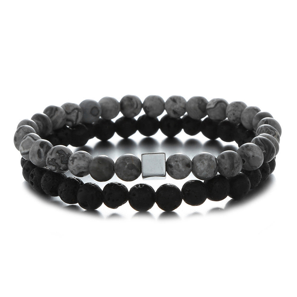 Casual Unisex Micro-pave Cubic Zirconia Round Glass Bead Bracelet Set
