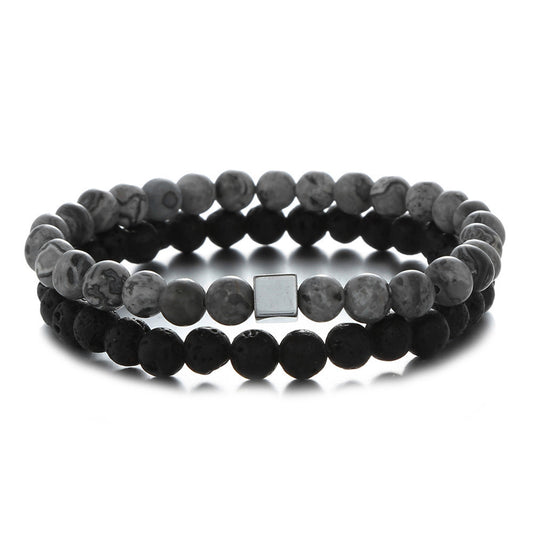 Casual Unisex Micro-pave Cubic Zirconia Round Glass Bead Bracelet Set
