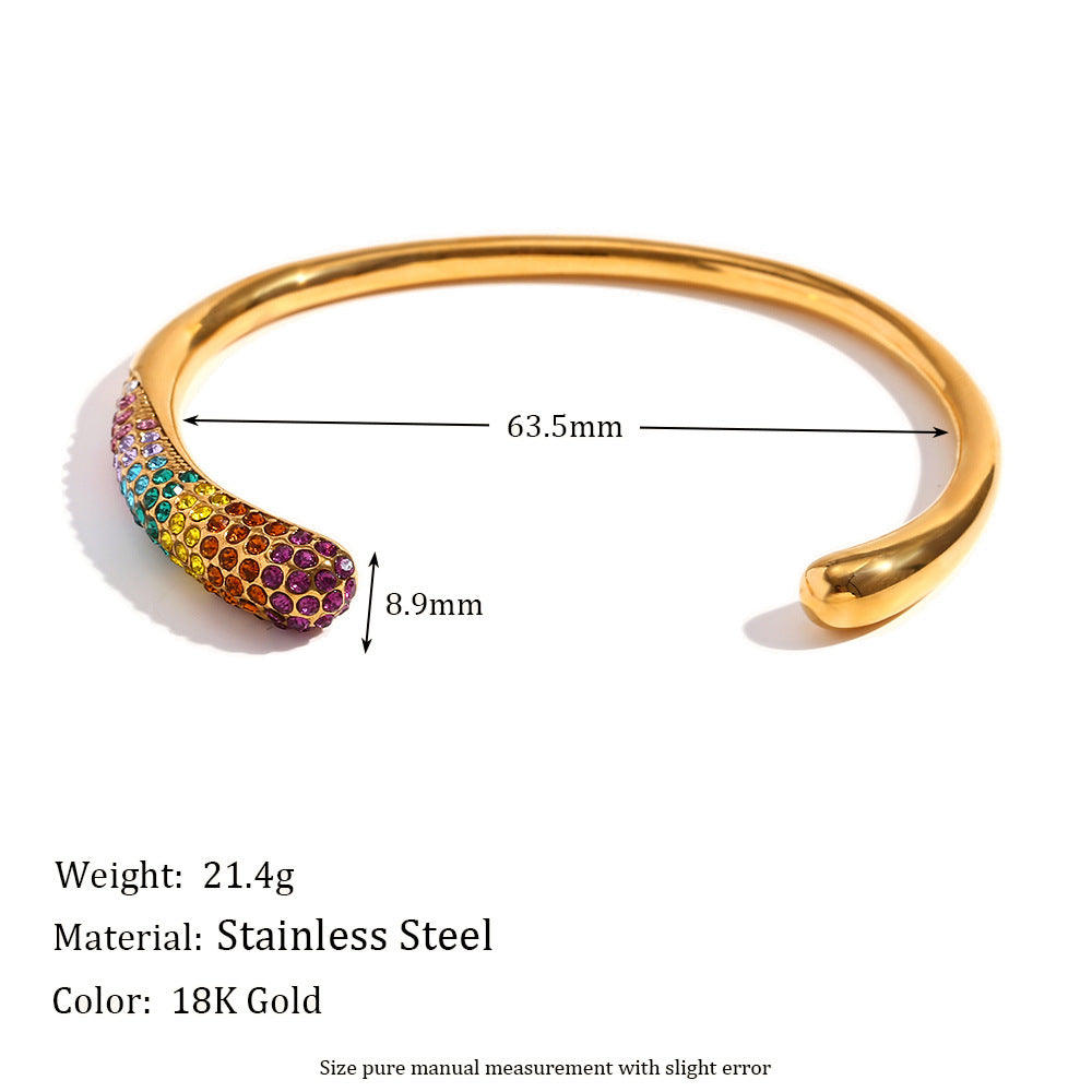 Fashionable Minimalist Snake Head Bracelet for Women Made of Stainless Steel with 18K Gold Plating and Micro-Paved Colored Rhinestones