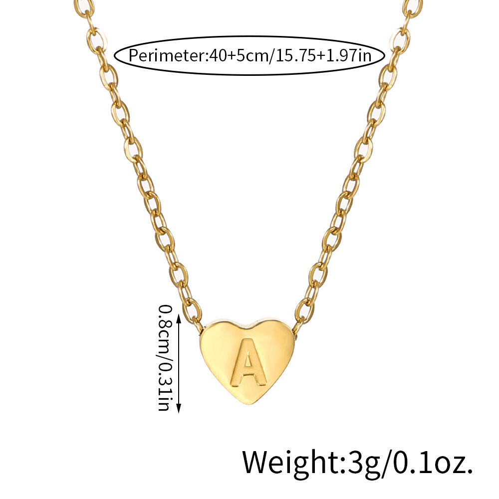 Vintage 18K Gold Plated Heart Letter Stainless Steel Necklace for Women