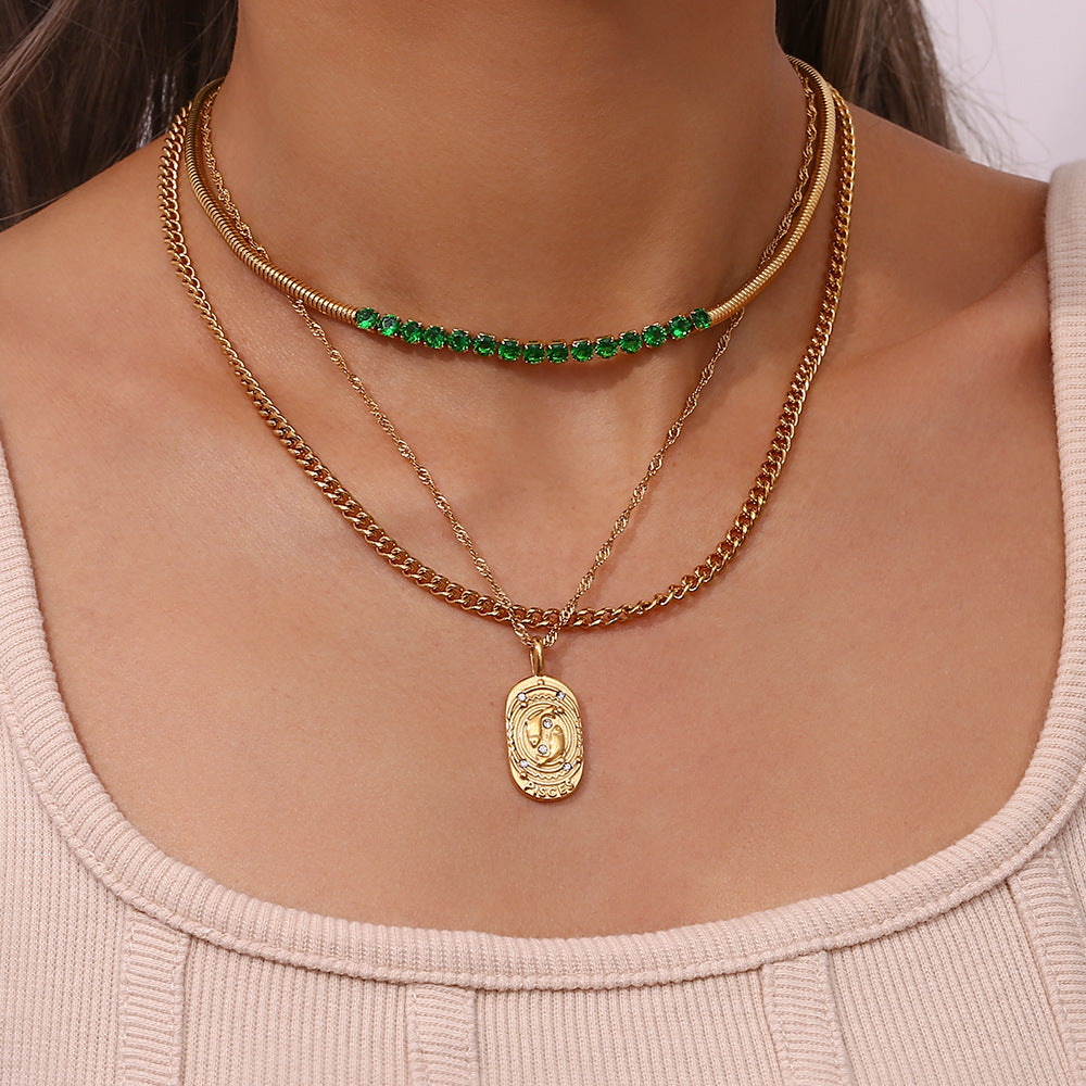 Collana con Pendente Zodiacale Retrò Minimalista in Acciaio Inossidabile con Intarsio di Strass da Donna