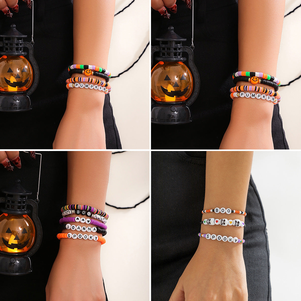 Vintage Gothic Style Letter Beaded Stretch Bracelet for Women with Acrylic Charms and Handmade Craftsmanship