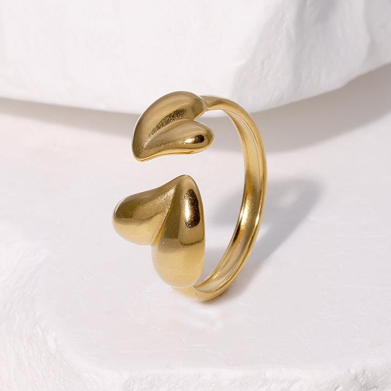 Anello aperto da donna minimalista asimmetrico a forma di cuore placcato oro in acciaio inossidabile
