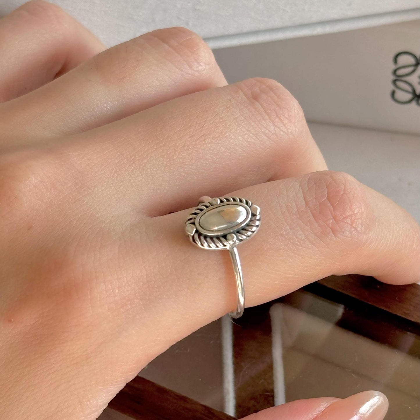 Anillo geométrico ovalado de plata de ley 925 dulce vintage para mujer