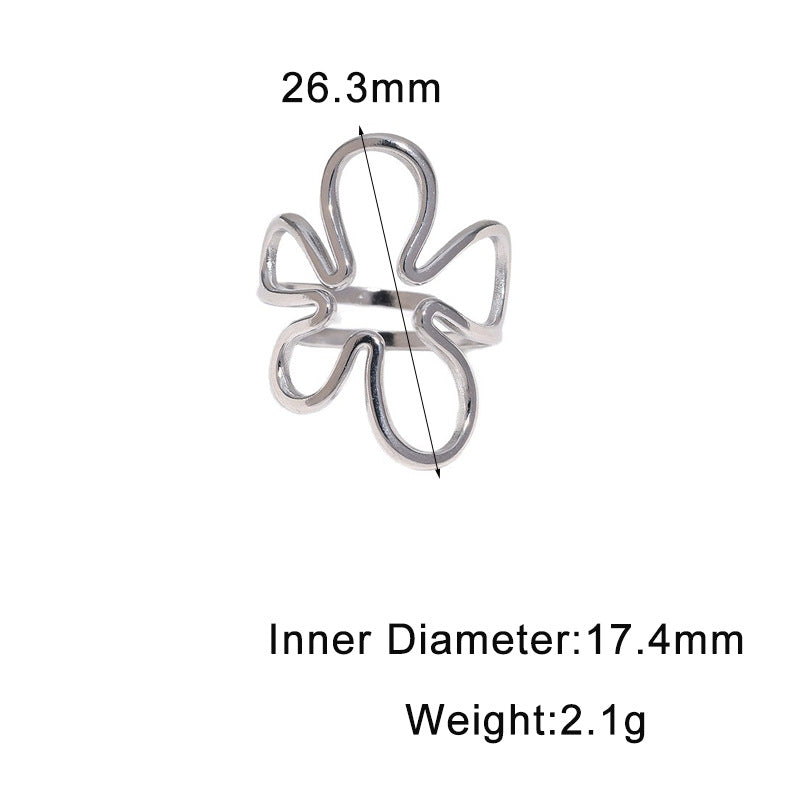 Sweet Minimalist Hollow Flower Plated Stainless Steel Ring for Women
