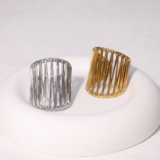 Light Luxury Geometric Open Ring 18K Gold Plated Stainless Steel Women's Fashion Jewelry