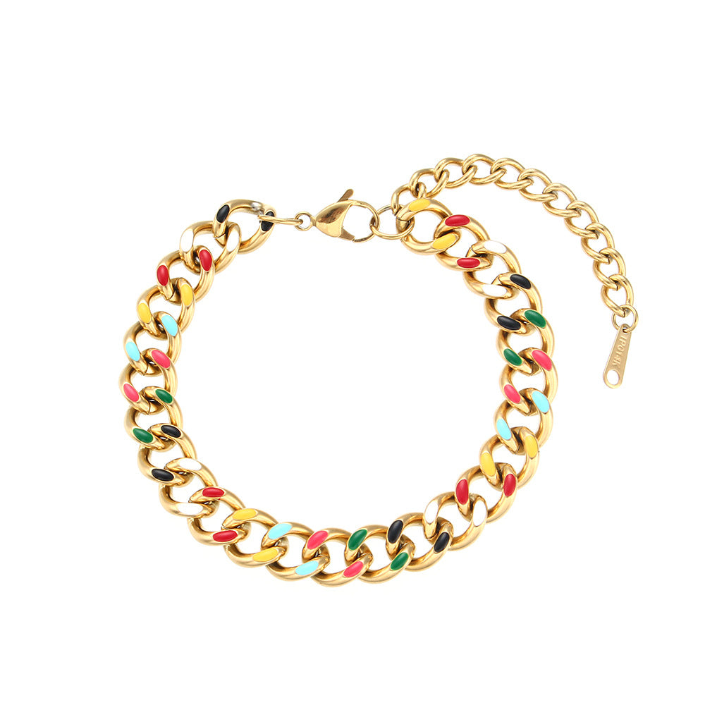 Minimalist Geometric Stainless Steel Plated Cuban Link Bracelet for Women