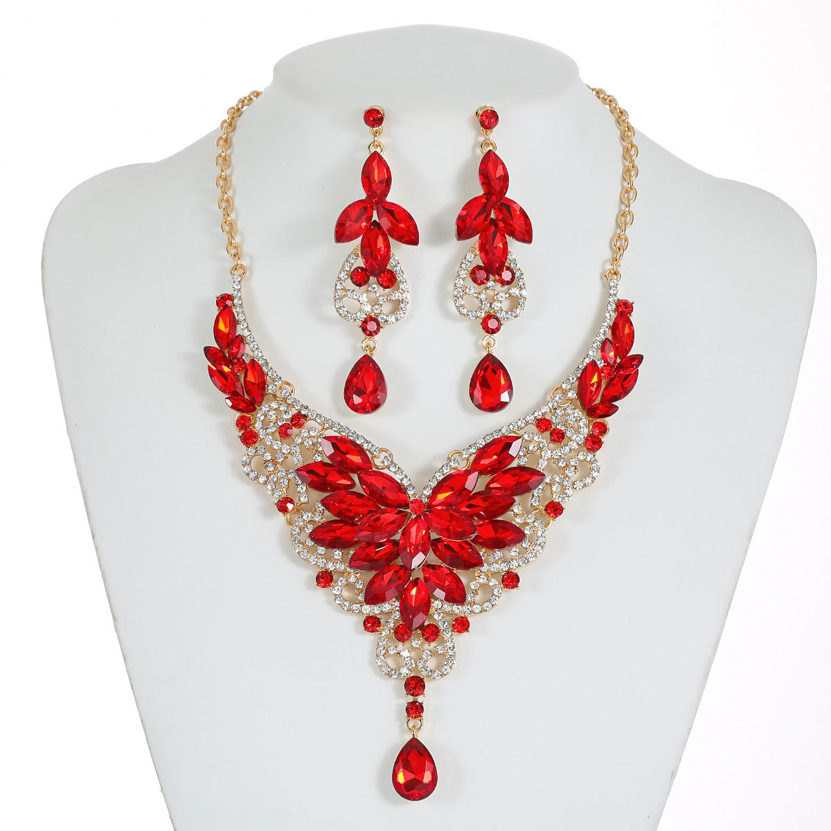French Vintage Style Butterfly-Shaped Alloy Necklace Set with Rhinestone Accents, Electroplated O-Chain, Floral Botanical Design Featuring Wheat, Petal, Leaf and Lotus Pod Motifs for Women