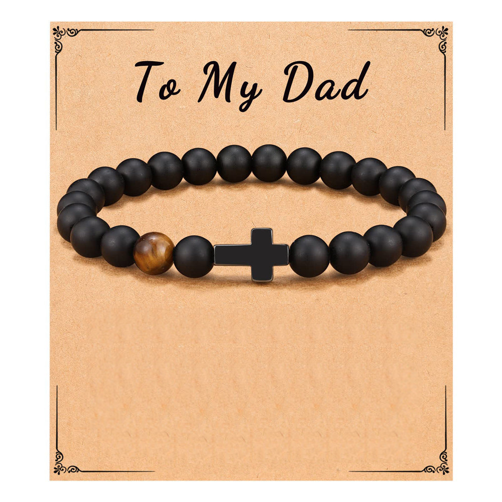 Matte Natural Black Agate and Yellow Tiger Eye Cross Bracelet Unisex 8mm Beaded Hand Chain