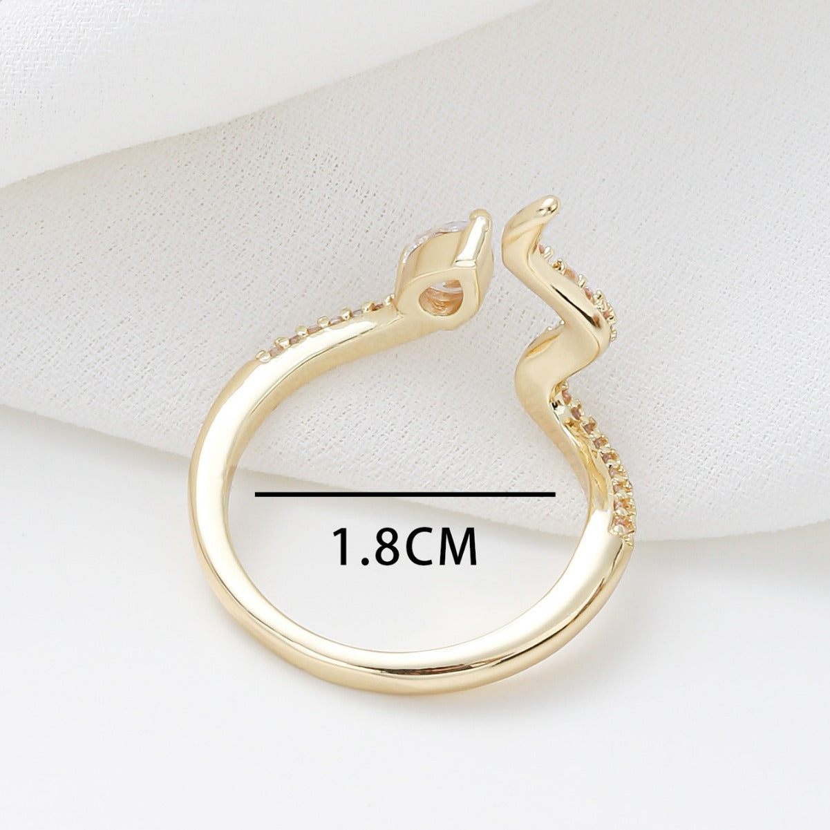 Minimalist Snake-Shaped Copper Ring with Zircon Inlay for Women Adjustable Open Band