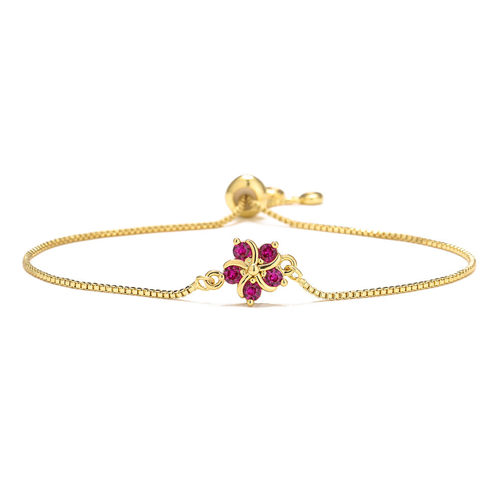 Elegante Bracciale Floreale in Stile Francese con Cordino Regolabile per Donne, Realizzato in Rame, Design Geometrico Minimalista
