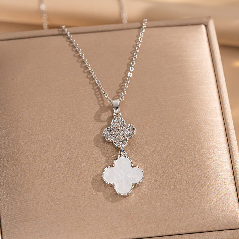 Set collana di lusso in acciaio al titanio geometrico con dettagli in strass micro-pavé e catena a maglie ovali per donna